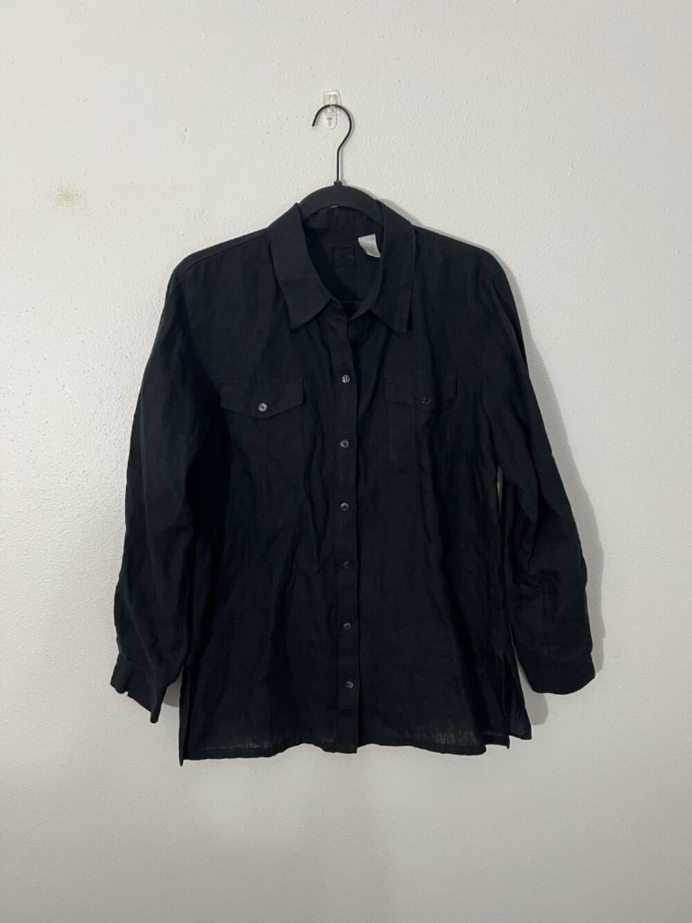 Lino By Chicos Black Linen Button Down Shirt Size 1